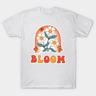 Slogan Bloom, with flowers, rainbow, butterflies T-Shirt